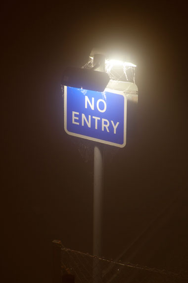 A lone street light in the fog